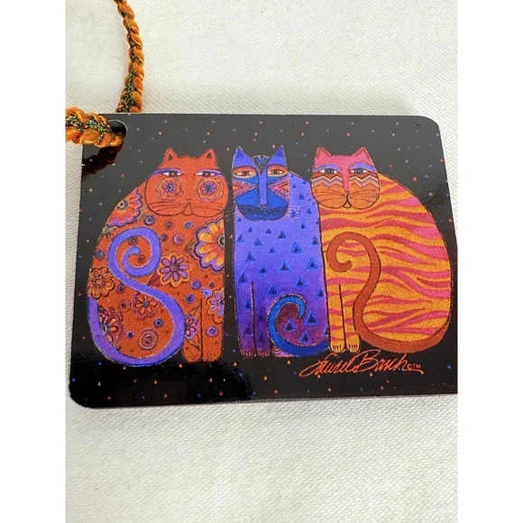 Laurel Burch Colorful Cat Illustration Rectangular Braided Luggage Tag Charm - Picture 2 of 6